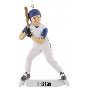Baseball Boy Blue Personalized Christmas Ornament
