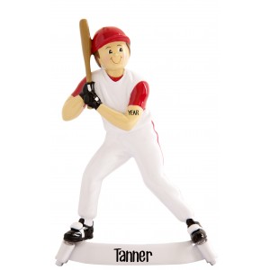 Baseball Boy Red Personalized Christmas Ornament 