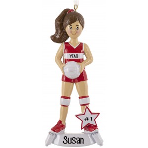 Volleyball Girl Red Personalized Christmas Ornament