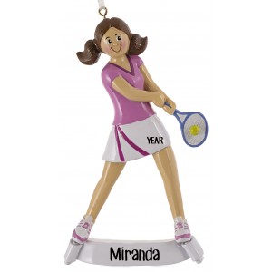 Tennis Girl Pink Personalized Christmas Ornament