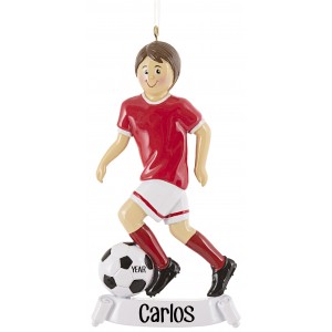 Soccer Boy Red Personalized Christmas Ornament