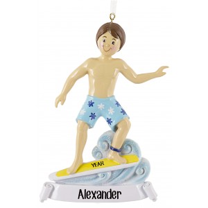 Surfing Boy Personalized Christmas Ornament