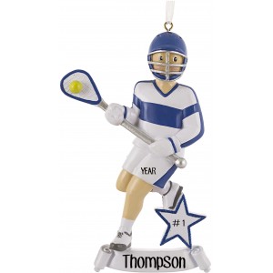 Lacrosse Boy Blue Personalized Christmas Ornament  