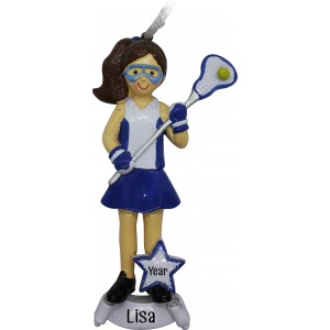 Lacrosse Girl Blue Personalized Christmas Ornament