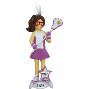 Lacrosse Girl Pink Personalized Christmas Ornament