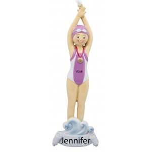 Swimming Girl Pink Personalized Christmas Ornament 
