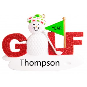 Golf Snowman Word Red Personalized Christmas Ornament