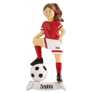 Soccer Girl Red Personalized Christmas Ornament