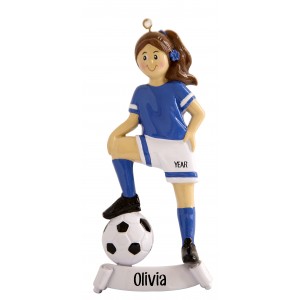 Soccer Girl Blue Personalized Christmas Ornament