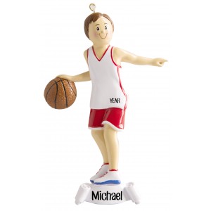 Basketball Boy Red Personalized Christmas Ornament