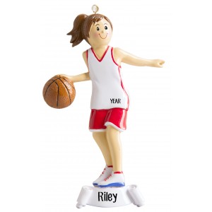 Basketball Girl Red Personalized Christmas Ornament