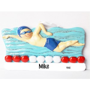 Swimmer In Water Boy Personalized Christmas Ornament