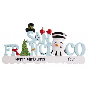 San Francisco Word Snowman Personalized Christmas Ornament