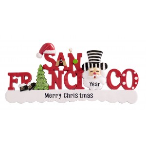 San Francisco Word Santa Personalized Christmas Ornament