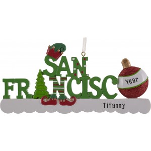 San Francisco Word Elf Personalized Christmas Ornament