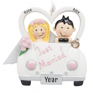 Just Married Car Personalized Christmas Ornament 