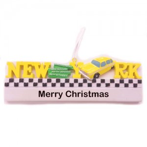 New York Words Taxi Personalized Christmas Ornament 