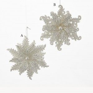 4.75" Acrylic Silver Glitter Snowflake Ornament