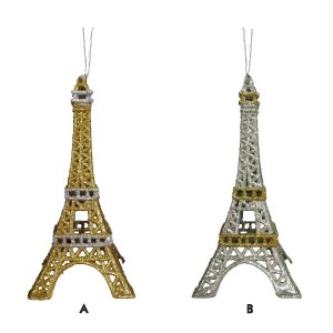 Acrylic Gold & Platinum Decorative Glitter Eiffel Tower Ornament