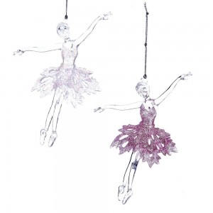 6"Acrylic Pnk/Wht Ballet Girl Orns