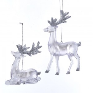 Plastic Clear Reindeer With Glittered Accents,  Assorted