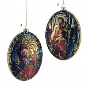 Holy Family Oval Glass Ornaments, 2 Assorted