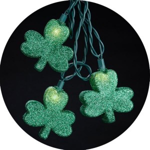 Luck of the Irish Glittered Shamrock Christmas Lights