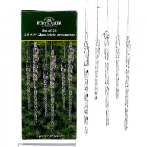 3.5-5.5"Clear Gls Icicle Orns 24Pc