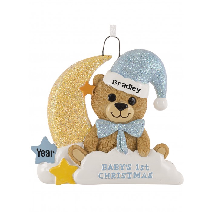 Baby Bear Moon Boy Personalized Christmas Ornament