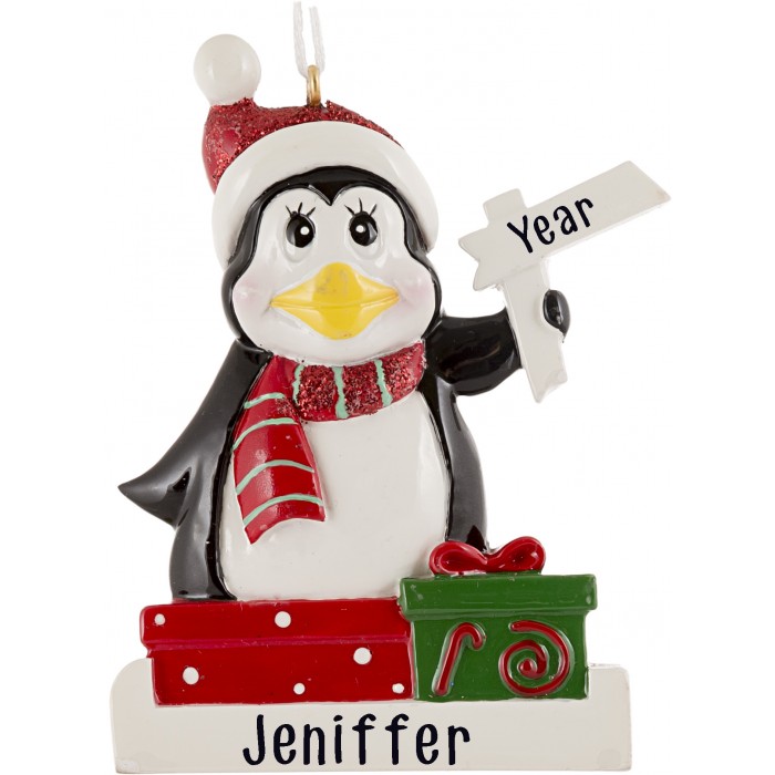 Penguin with Sign Pole Personalized Christmas Ornament