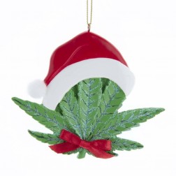 Image of 3.5"Cannabis Leaf W/Hat Persnlz Orn