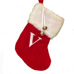 Image of 7"Red Stocking W/Wht Cuff+Letter V