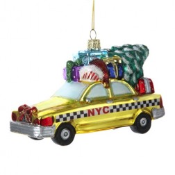 Image for New York City Checker Taxi With Tree Glass Ornament