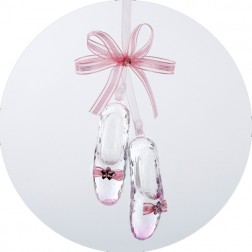 Image of Acrylic Pink Ballet Ornament with Pink Bow and Jewel Ornament