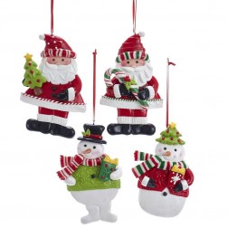 Image of 5"Red/Green Santa/Snowman Orn 4/A