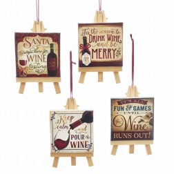 Image of 4.5"R/Iv Wine Saying On Canvas Orns