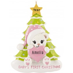 Image of Santa Bear with Tree Girl Personalized Christmas Ornament 