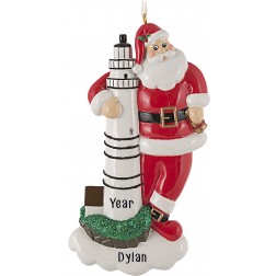 Image of Santa With Lighthouse Personalized Christmas Ornament