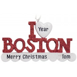 Image of I Love Boston Personalized Christmas Ornament