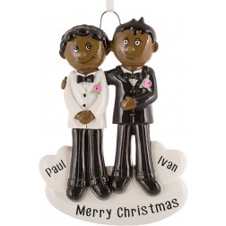 Image of Gay Couple Black & Black Personalized Christmas Ornament
