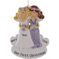 Image of Gay Couple White & White Personalized Christmas Ornament