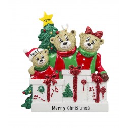 Image of Bear Love Family of 3 Personalized Christmas Ornament 