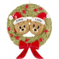 Image of Bear Wreath Family of 2 Personalized Christmas Ornament 