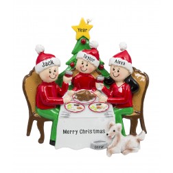 Image of Christmas Dinner Family of 3 Personalized Christmas Ornament 