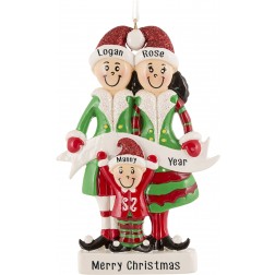 Image of Elf Family of 3 Personalized Christmas Ornament