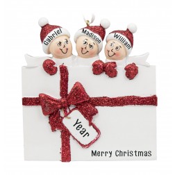 Image of Surprise Gift Box Family of 3 Personalized Christmas Ornament 