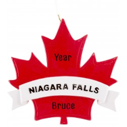Image of Niagara Falls Leaf Red Frame Personalized Christmas Ornament