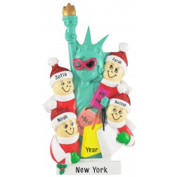 Image of NYC Lady Liberty Family of 4 Personalized Christmas Ornament