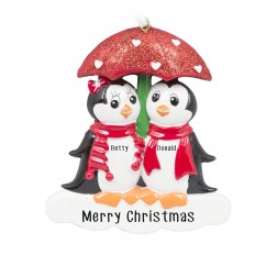 Image of Penguin with Umbrella Family of 2 Personalized Christmas Ornament 