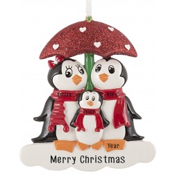 Image of Penguin with Umbrella of 3 Personalized Christmas Ornament 